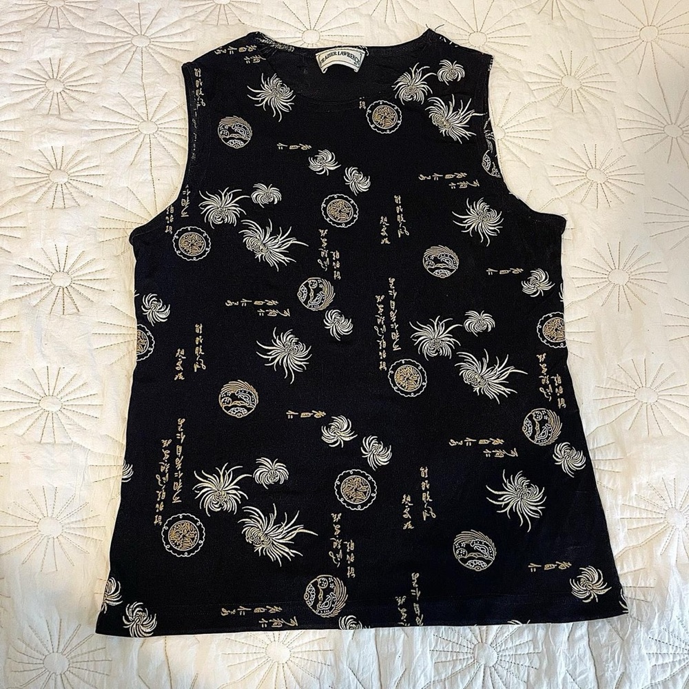 Black and gold tank top with Asian design